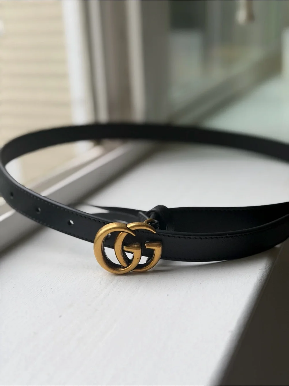 Gucci Black Leather Belt with Gold Double G Buckle